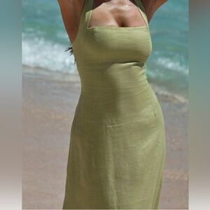 Monday Swimwear Olive Green Strapless Linen Dress
